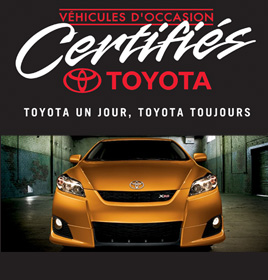 Véhicules d'occasion certifiés Toyota